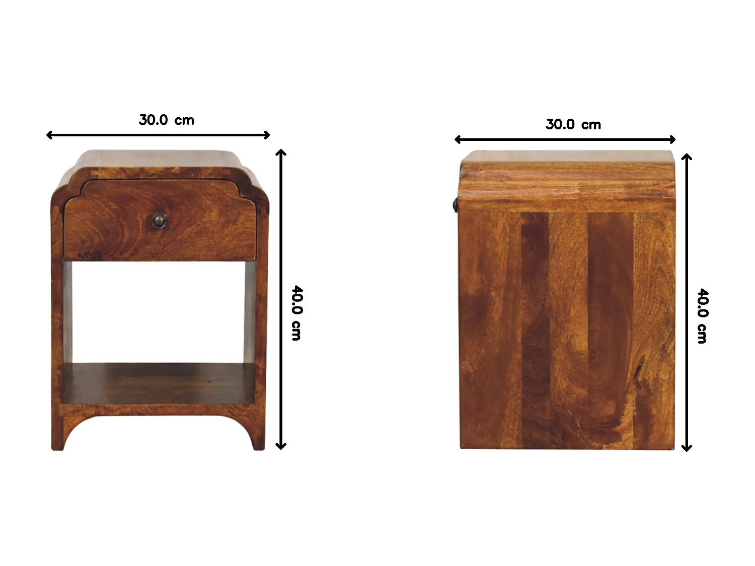 Artisan Furniture Bois Massif Table de Chevet Newton Mini en Châtaignier, 1 Tiroir et Étagère Ouverte, Brun Foncé