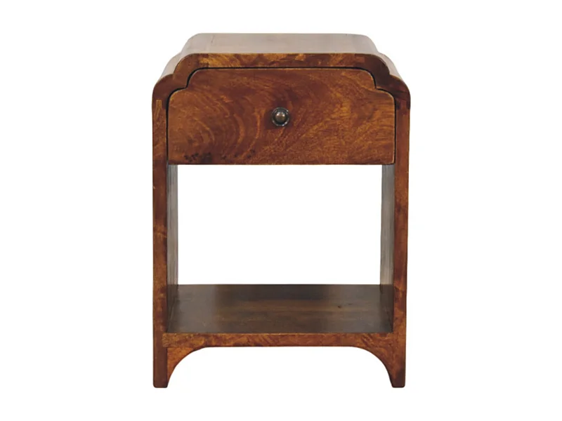 Artisan Furniture Bois Massif Table de Chevet Newton Mini en Châtaignier, 1 Tiroir et Étagère Ouverte, Brun Foncé