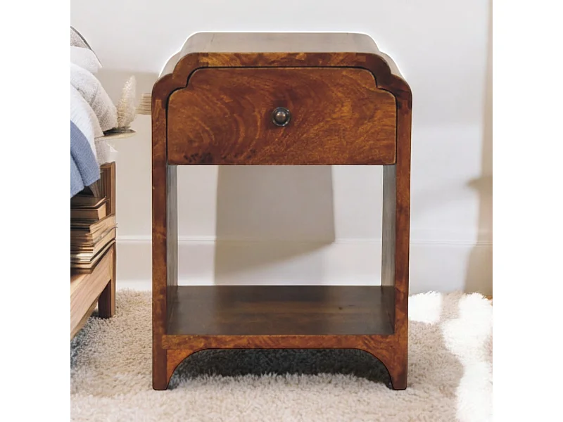 Artisan Furniture Legno Massiccio Comodino Newton Mini in Castagno, 1 Cassetto e Ripiano Aperto, Marrone Scuro