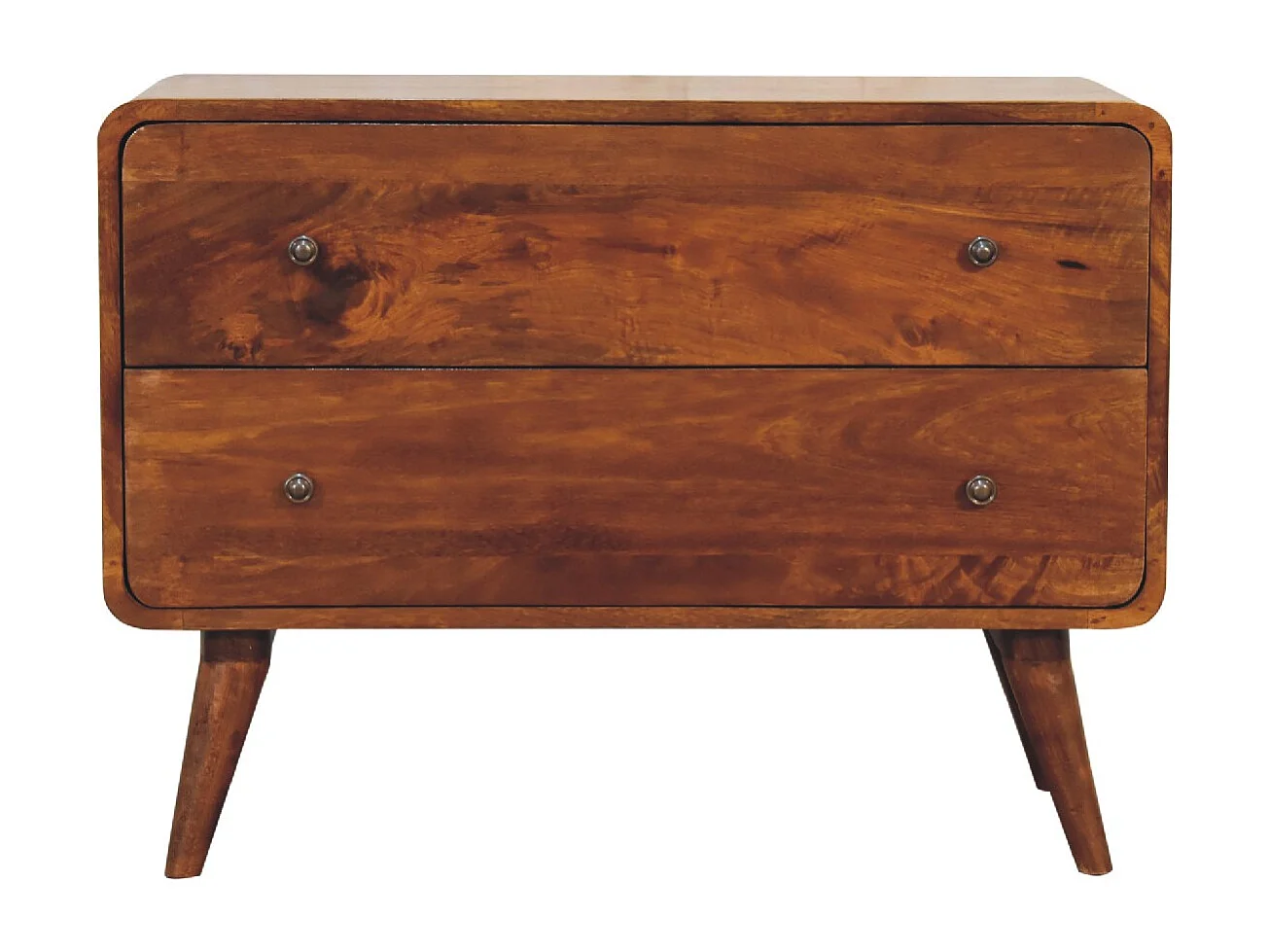 Artisan Furniture Bois Massif Commode Courbée, 2 Tiroirs, Brun Foncé