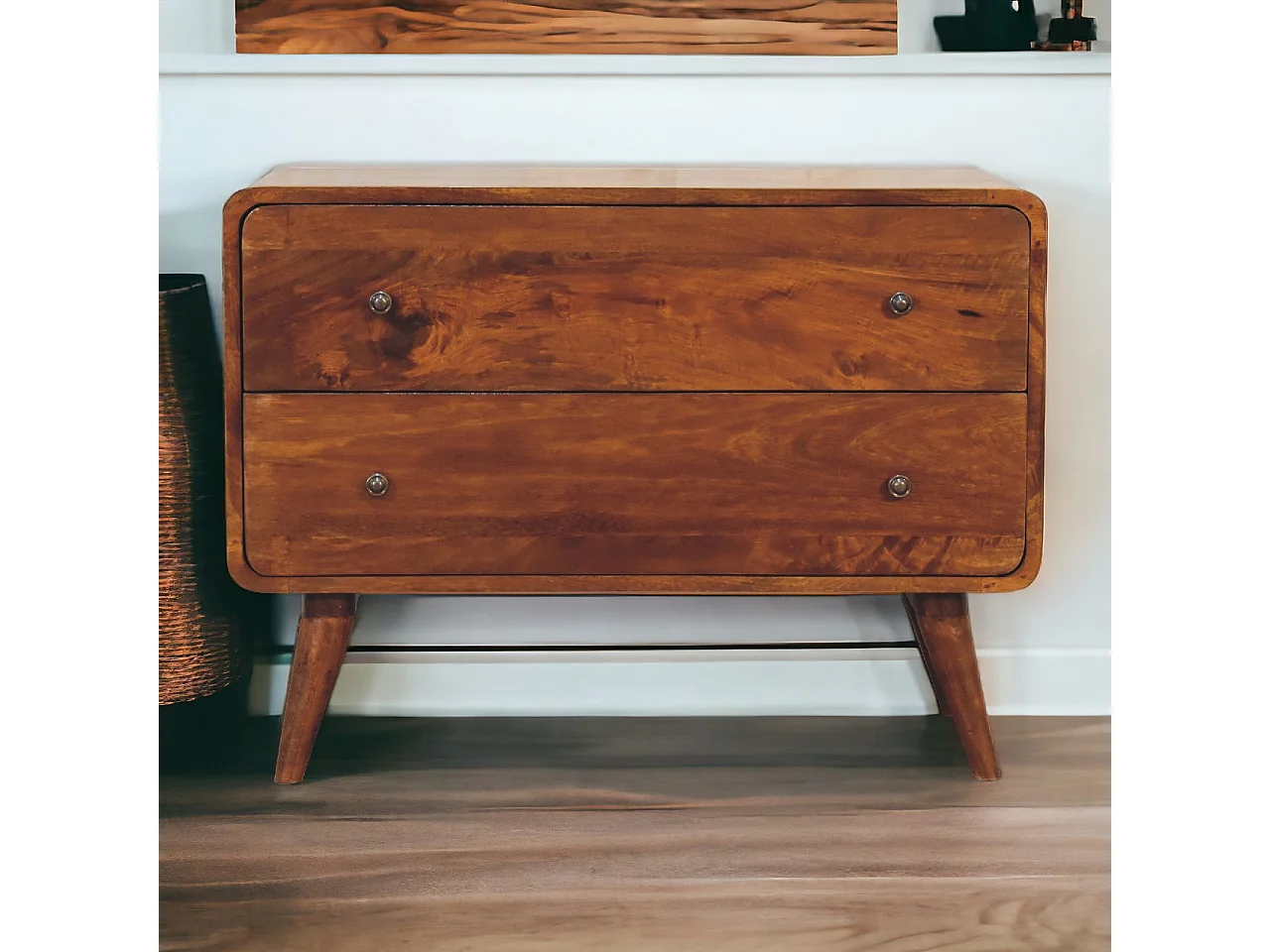 Artisan Furniture Bois Massif Commode Courbée, 2 Tiroirs, Brun Foncé
