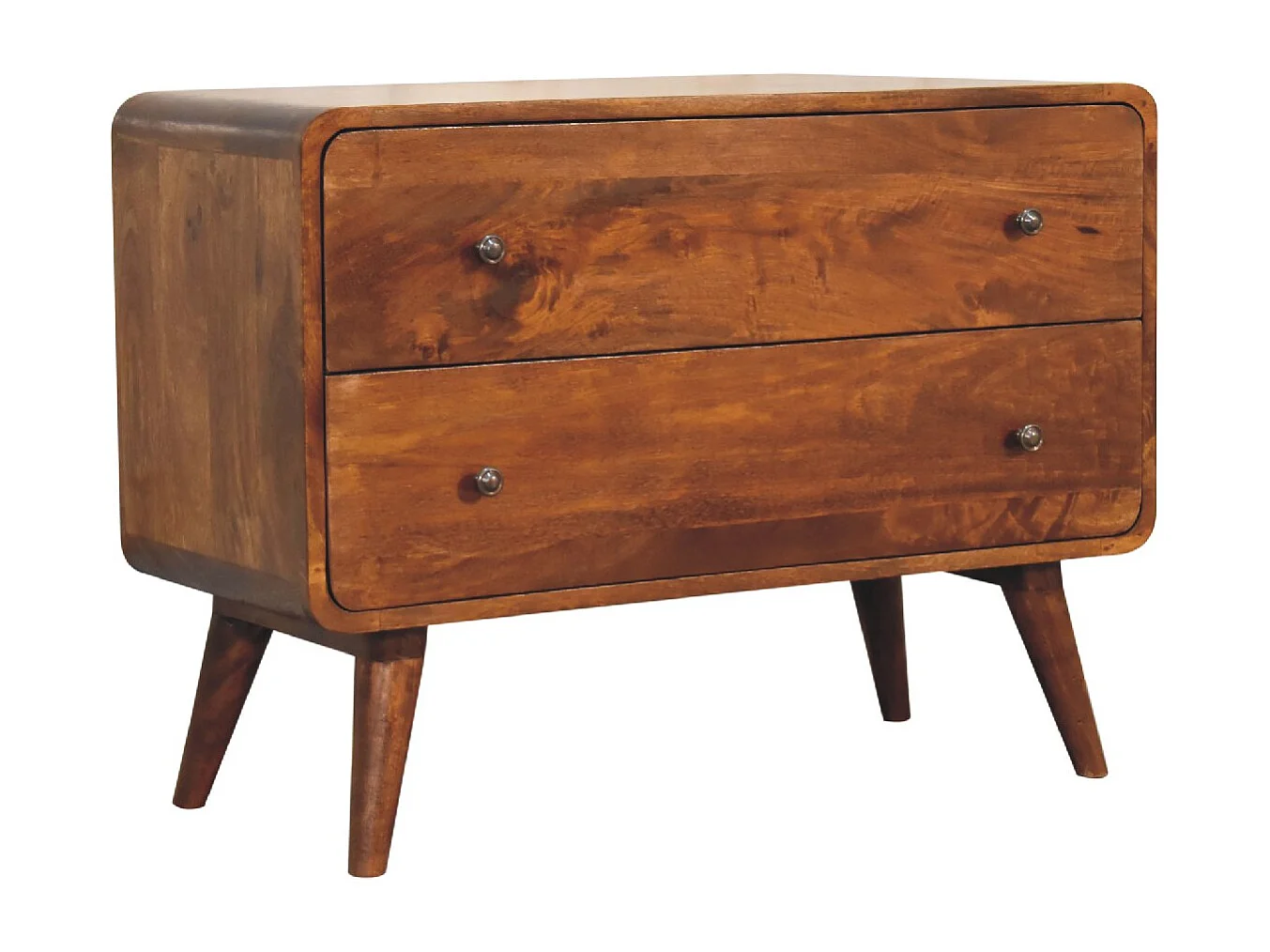 Artisan Furniture Bois Massif Commode Courbée, 2 Tiroirs, Brun Foncé