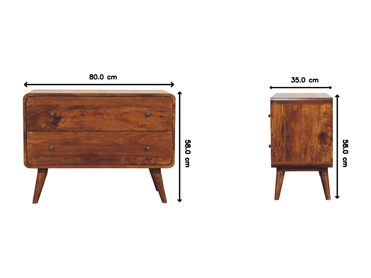 Artisan Furniture Bois Massif Commode Courbée, 2 Tiroirs, Brun Foncé