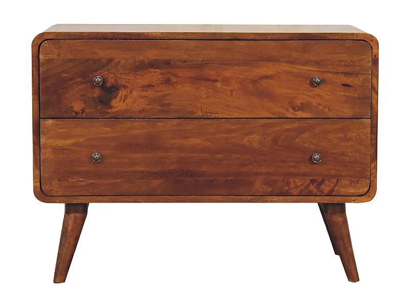 Artisan Furniture Bois Massif Commode Courbée, 2 Tiroirs, Brun Foncé