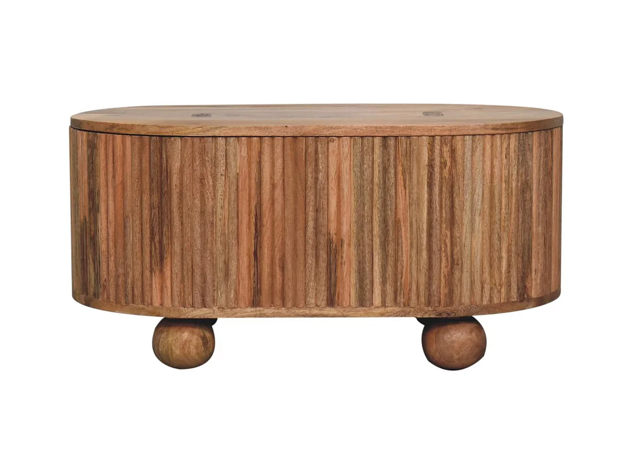 Artisan Furniture Massivholz Soba Kugel Couchtisch mit aufklappbarer Platte, 1 Stauraum, Beige