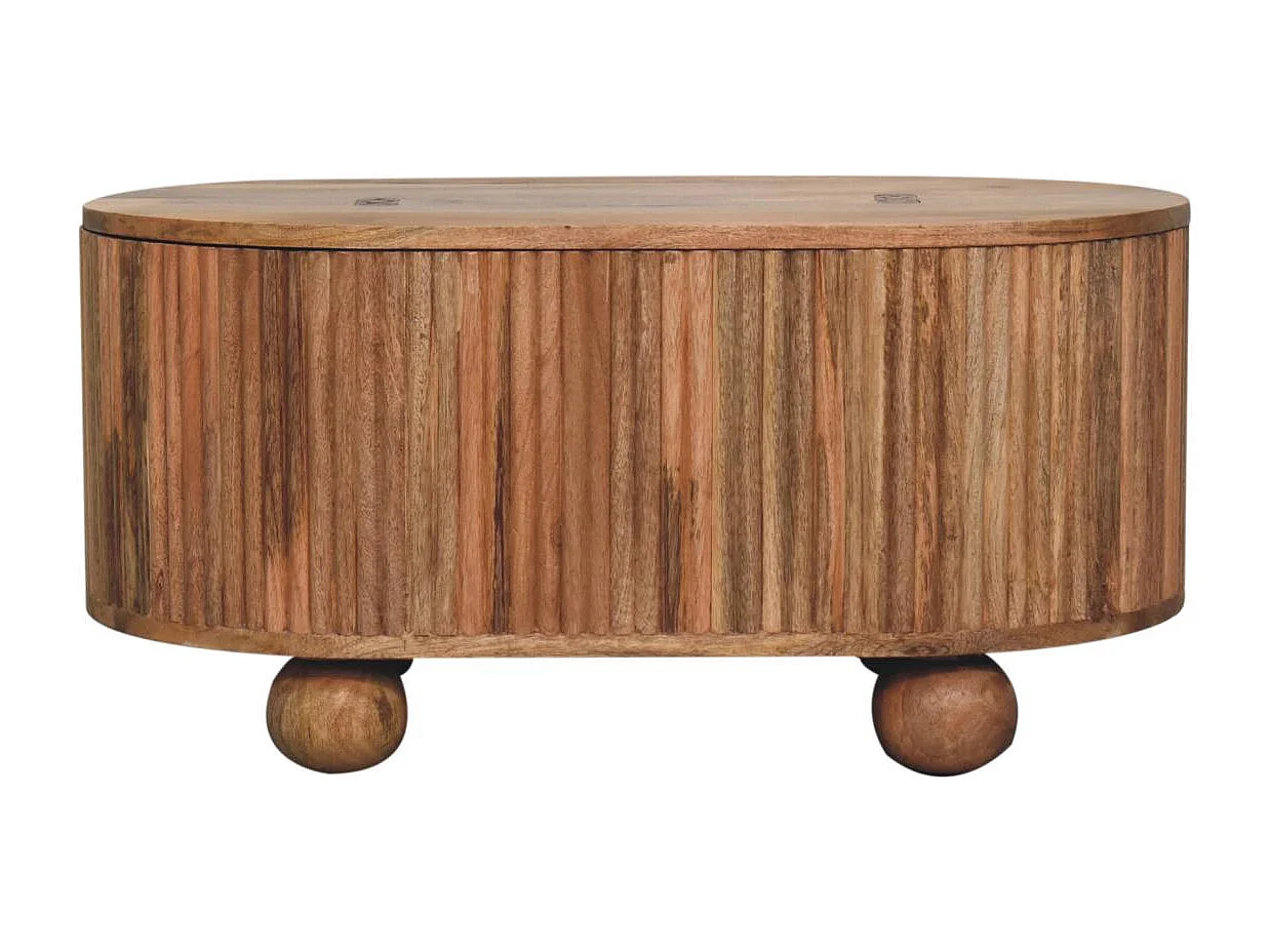 Artisan Furniture Bois Massif Table Basse Soba Ball à Couvercle Relevable, 1 Rangement, Beige