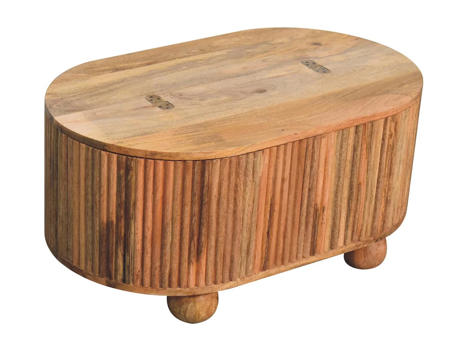 Table basse Soba Ball Artisan Furniture en bois massif avec couvercle relevable, 1 espace de rangement, beige