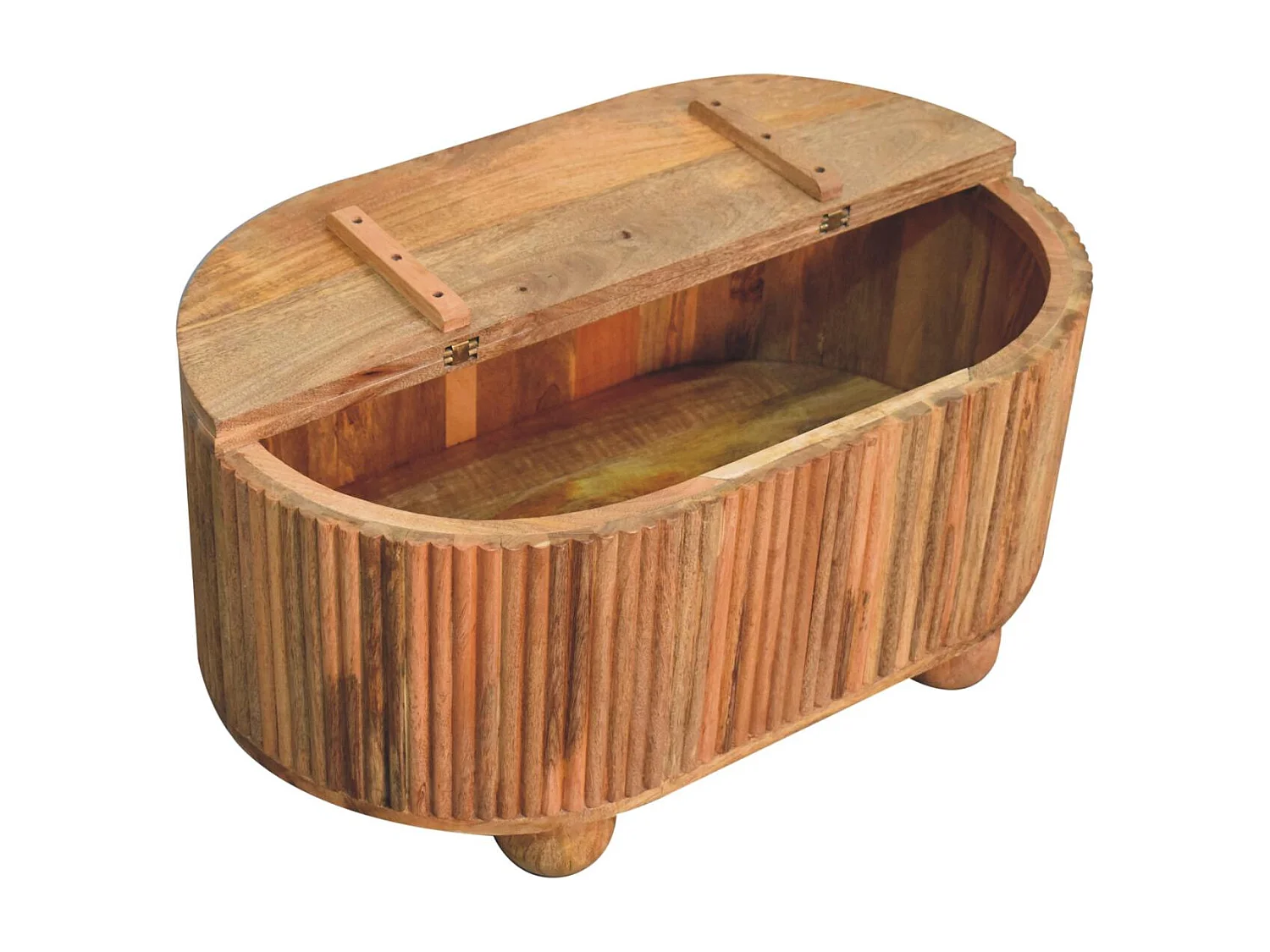 Table basse Soba Ball Artisan Furniture en bois massif avec couvercle relevable, 1 espace de rangement, beige