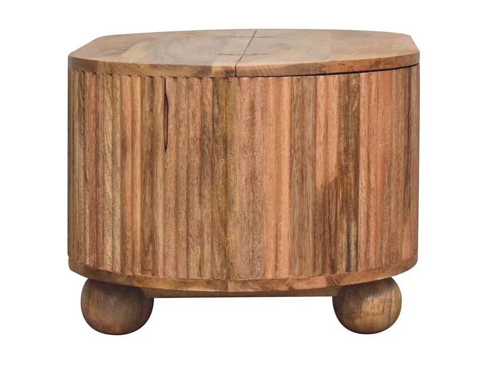 Table basse Soba Ball Artisan Furniture en bois massif avec couvercle relevable, 1 espace de rangement, beige