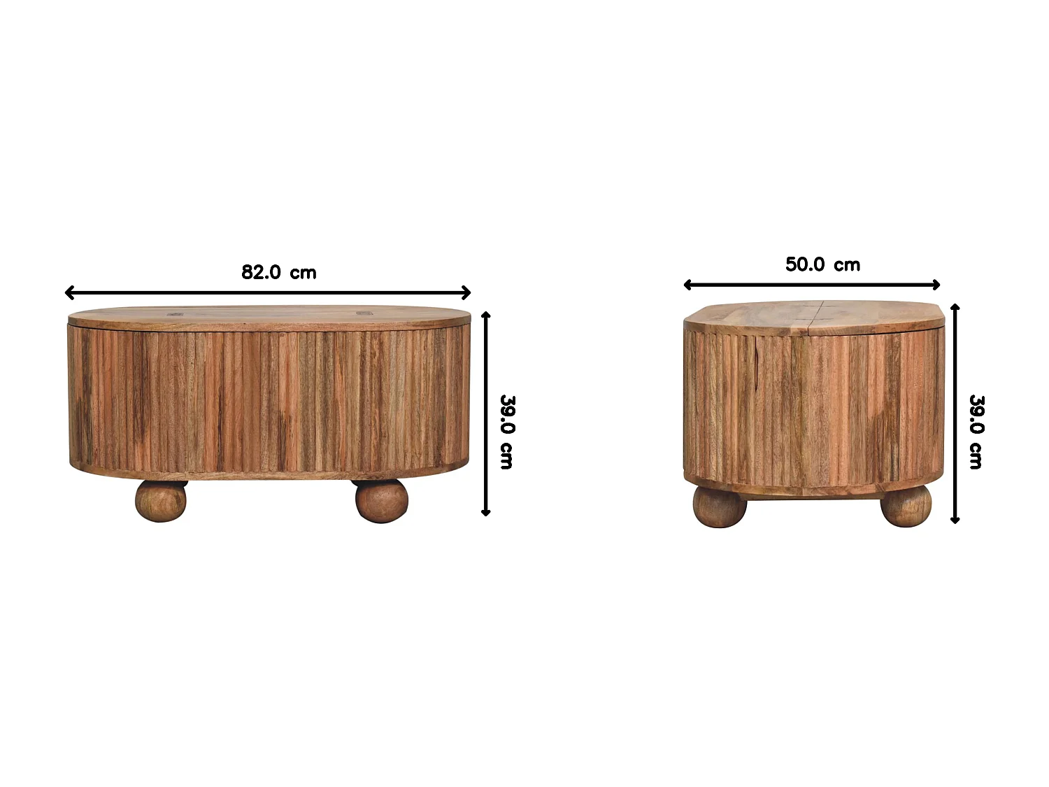 Table basse Soba Ball Artisan Furniture en bois massif avec couvercle relevable, 1 espace de rangement, beige