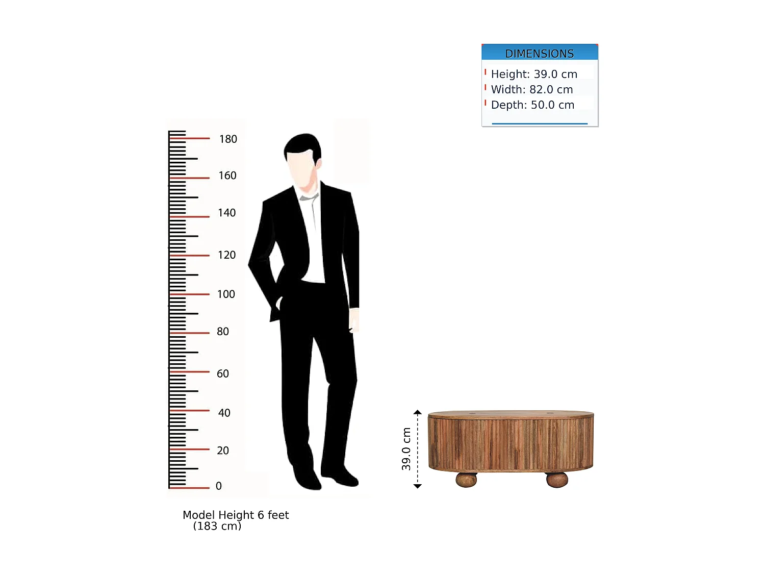 Table basse Soba Ball Artisan Furniture en bois massif avec couvercle relevable, 1 espace de rangement, beige