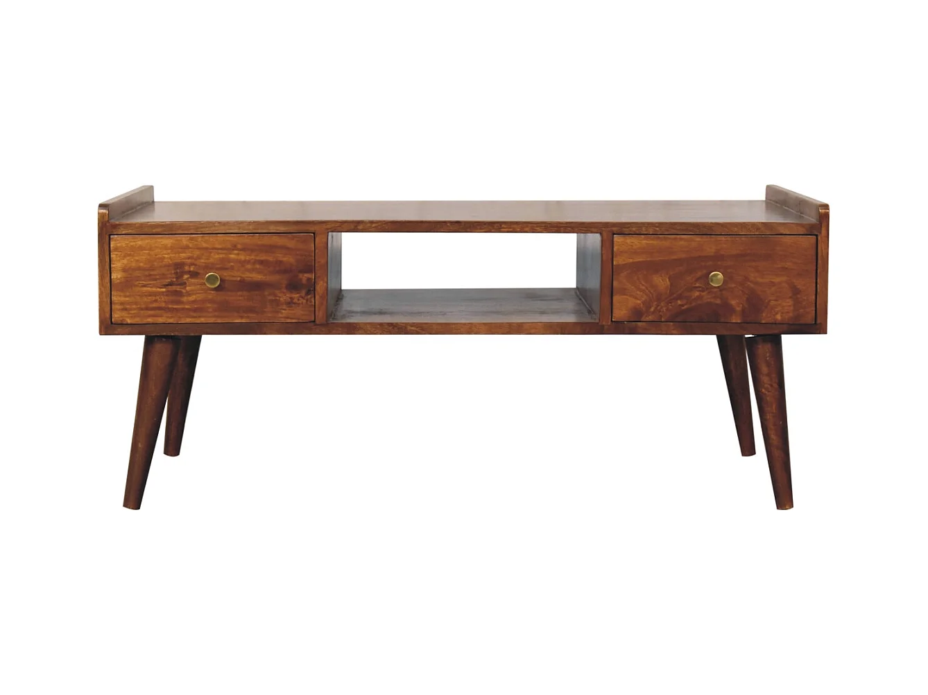 Artisan Furniture Bois Massif Meuble TV Surélevé en Châtaignier, 4 Tiroirs et Fente Ouverte, Brun Foncé