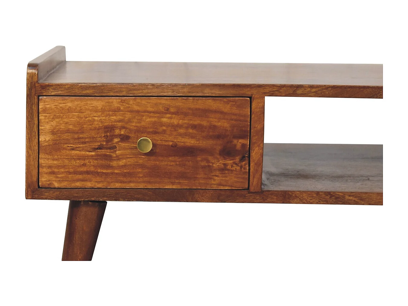 Artisan Furniture Massivholz Erhöhtes Medienmöbel aus Kastanienholz, 4 Schubladen und Offenes Fach, Dunkelbraun