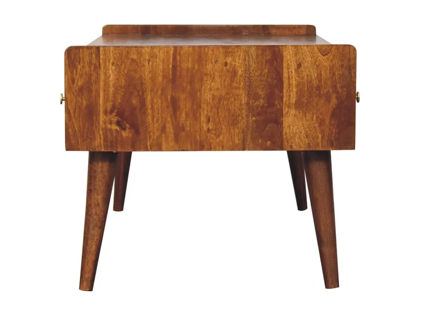 Artisan Furniture Massivholz Erhöhtes Medienmöbel aus Kastanienholz, 4 Schubladen und Offenes Fach, Dunkelbraun