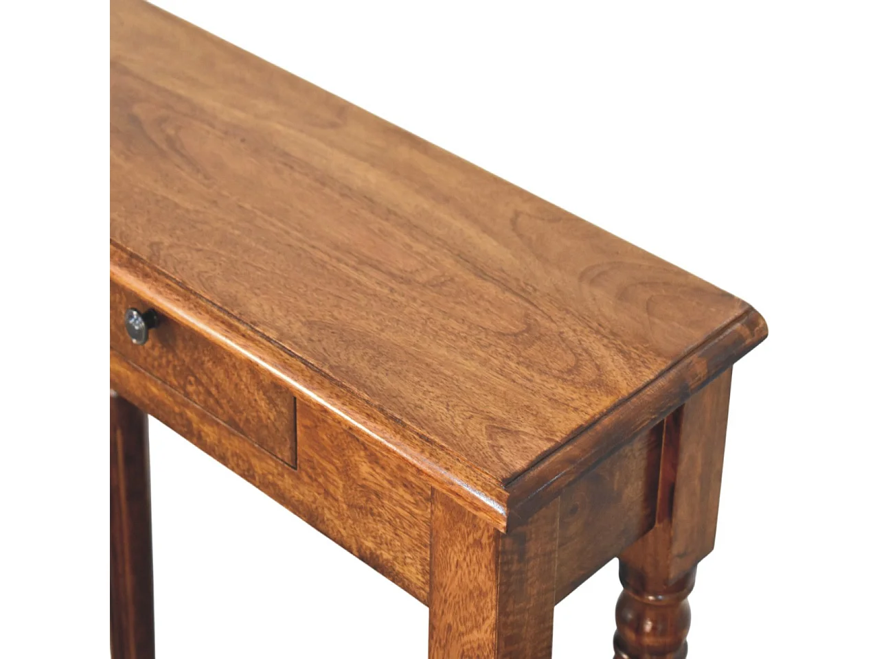 Artisan Furniture Bois Massif Console en Châtaignier avec Pieds Tournés, 1 Tiroir, Brun Foncé