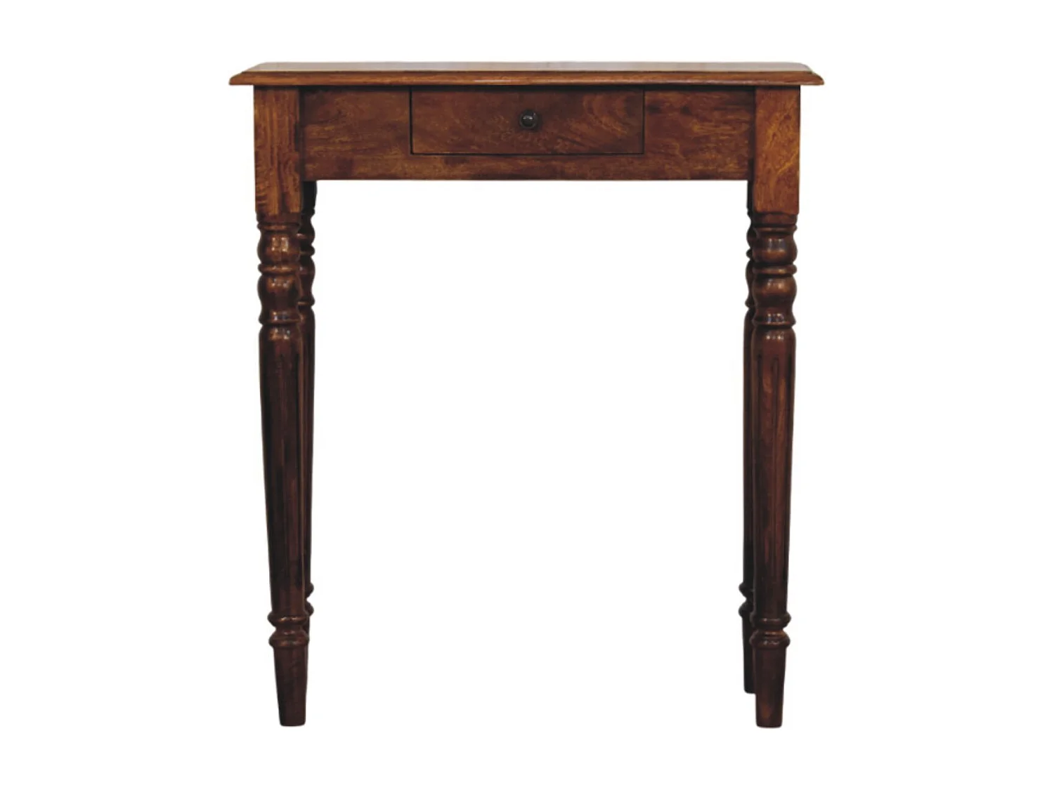 Artisan Furniture konsollbord i heltre kastanje med dreide ben, 1 skuff, mørkebrun