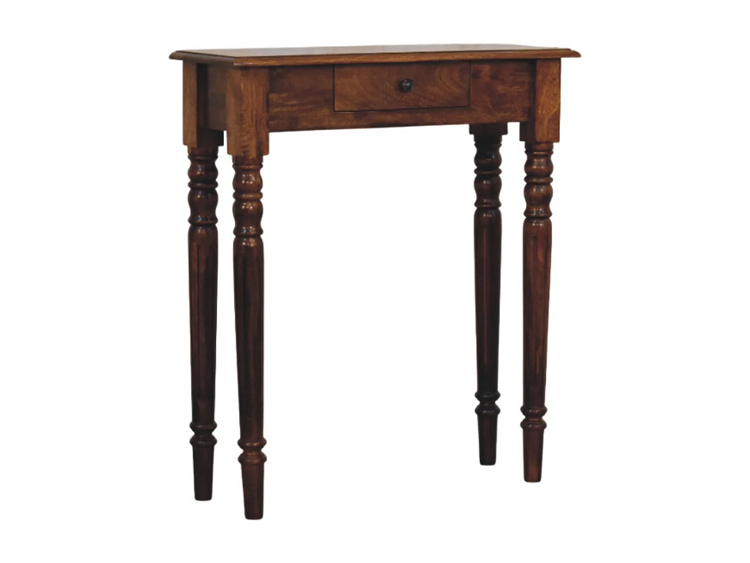 Artisan Furniture konsollbord i heltre kastanje med dreide ben, 1 skuff, mørkebrun