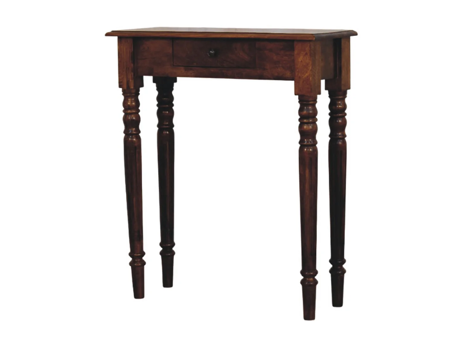 Artisan Furniture konsollbord i heltre kastanje med dreide ben, 1 skuff, mørkebrun