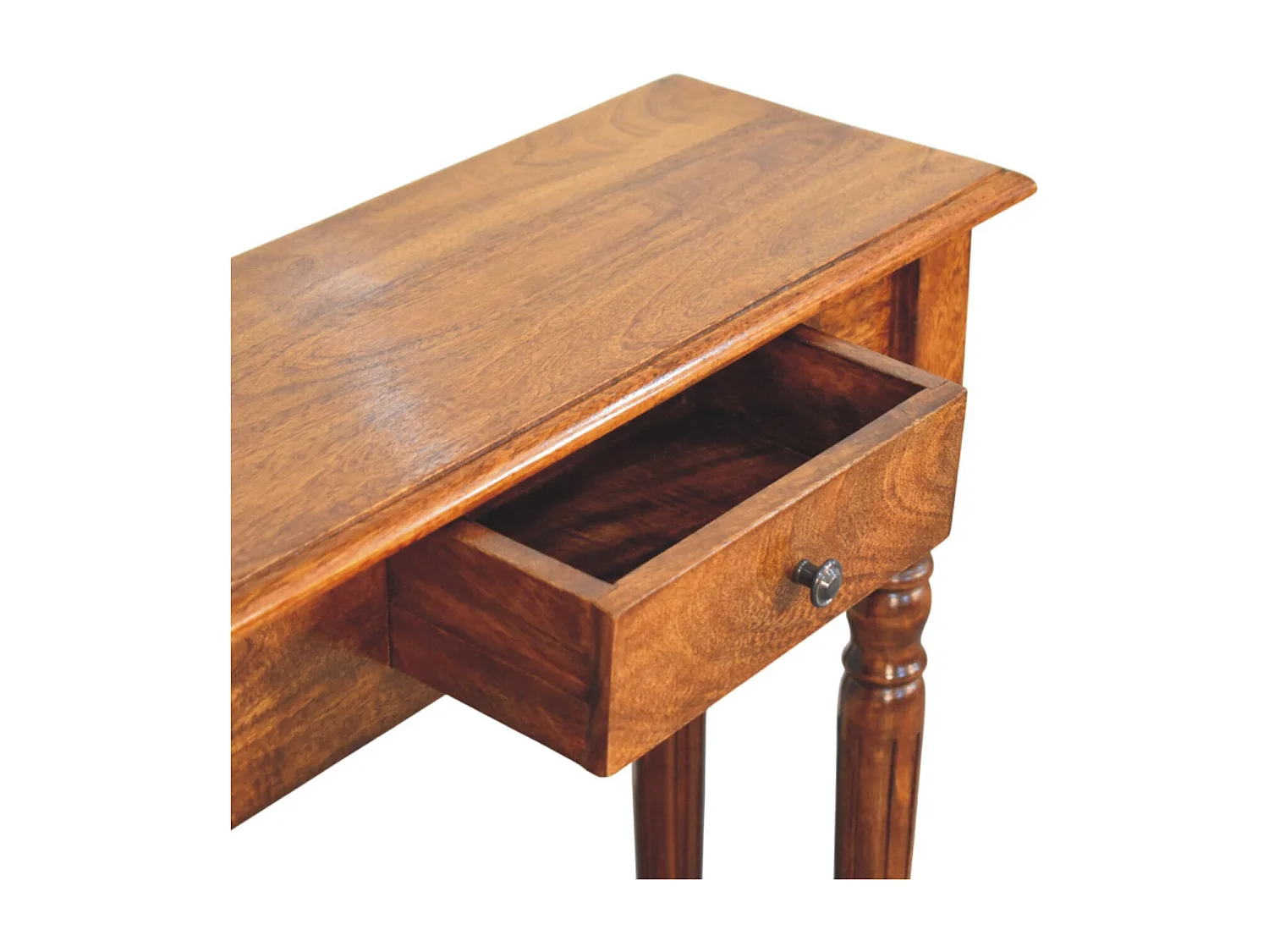 Artisan Furniture konsollbord i heltre kastanje med dreide ben, 1 skuff, mørkebrun