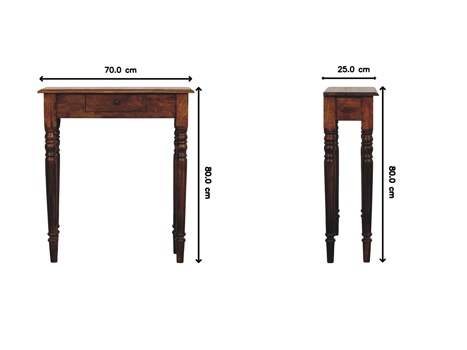Artisan Furniture Bois Massif Console en Châtaignier avec Pieds Tournés, 1 Tiroir, Brun Foncé