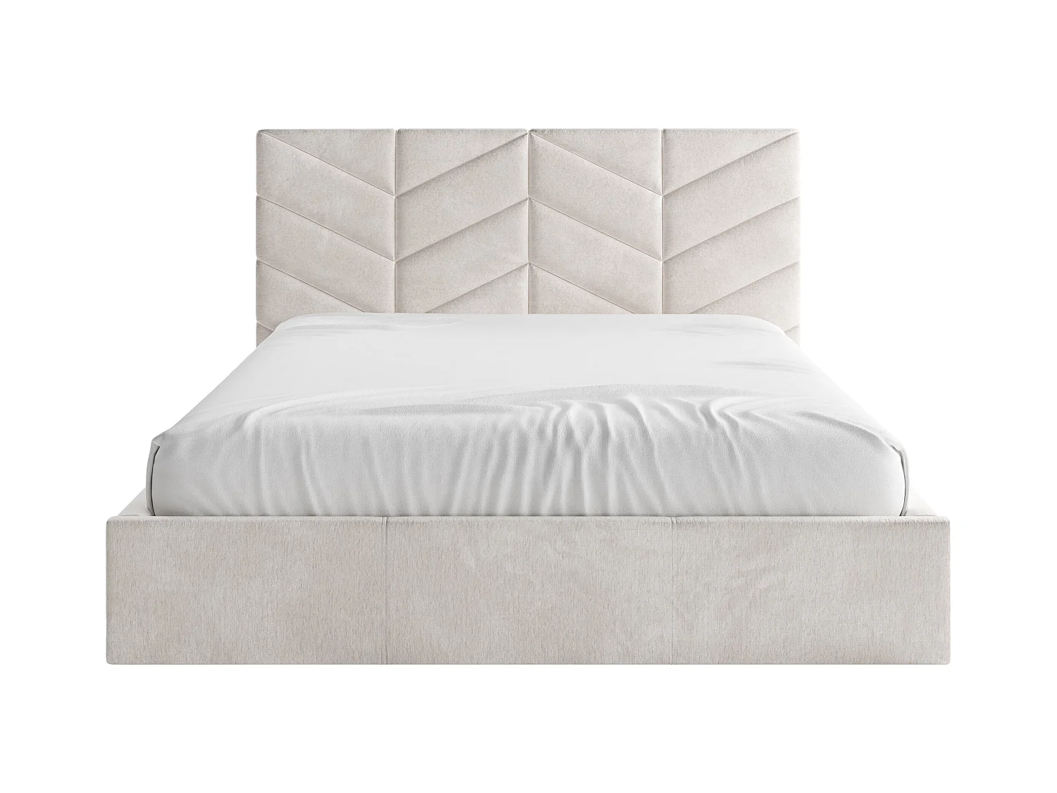 Lit coffre 200 x 200 cm - Tissu texturé - Crème + Matelas  - JUSTANI