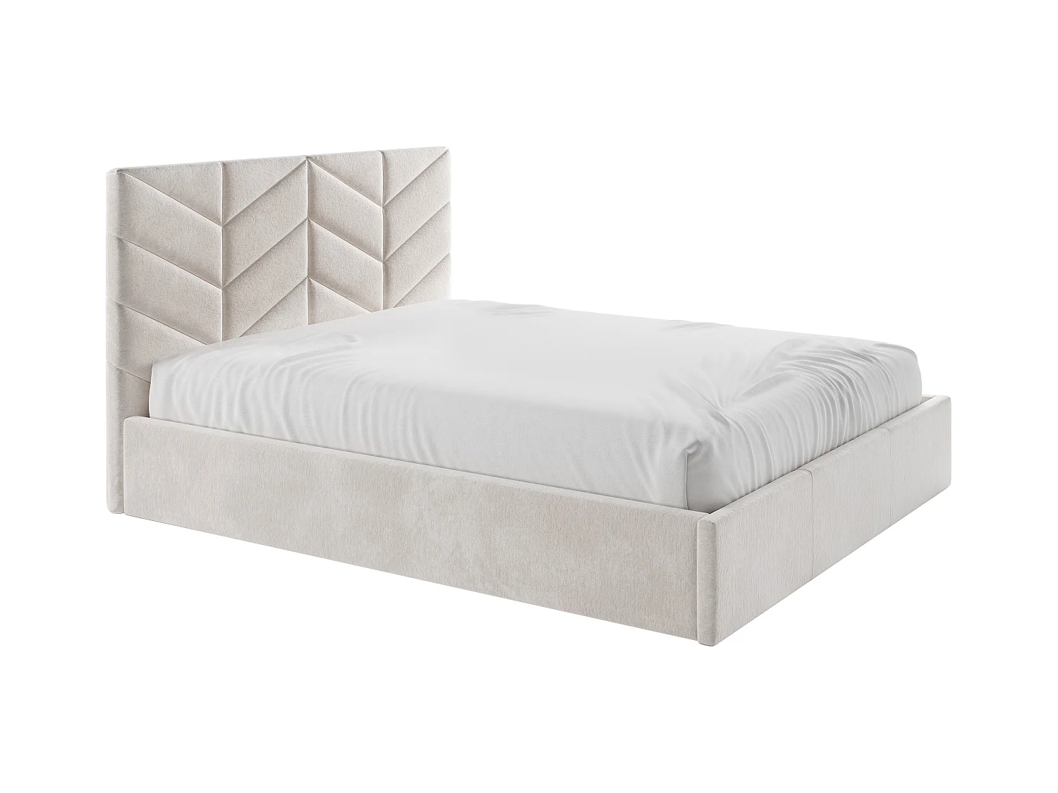Lit coffre 200 x 200 cm - Tissu texturé - Crème + Matelas  - JUSTANI