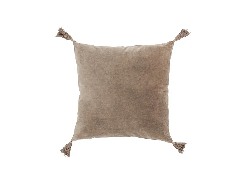 Cojín con borlas de terciopelo de algodón marrón 43x43cm