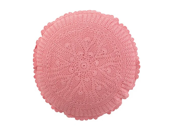 Coussin Rond Déco "Dentelle" 40cm Rose