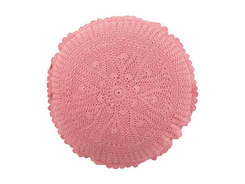 Coussin Rond Déco "Dentelle" 40cm Rose