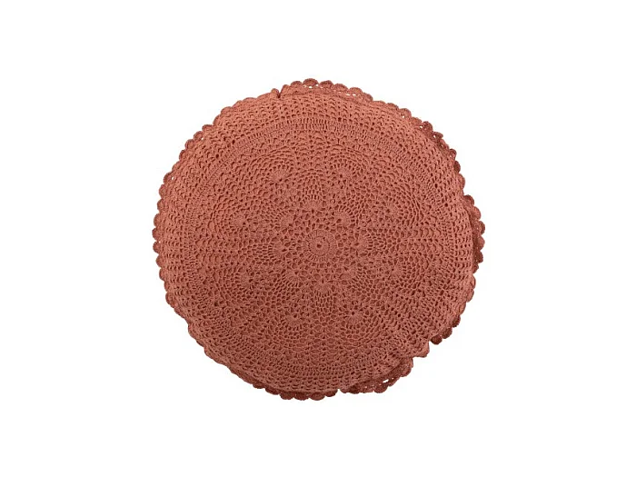 Coussin Rond Déco "Dentelle" 40cm Marron