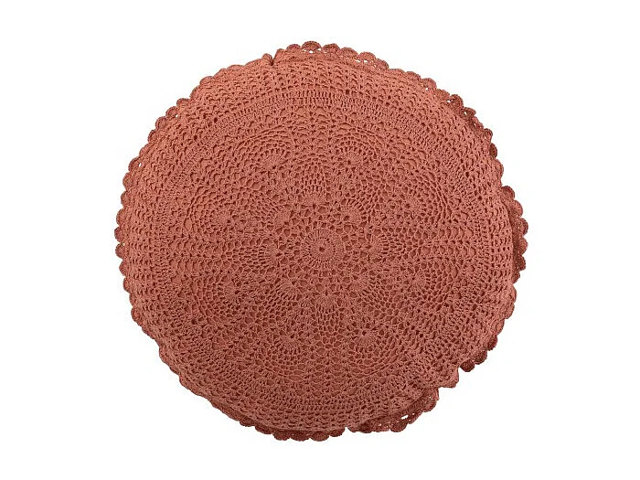 Coussin Rond Déco "Dentelle" 40cm Marron