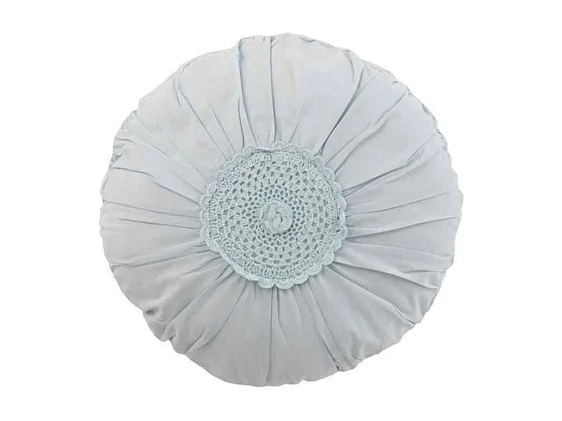Coussin Rond Déco "Dentelle" 40cm Bleu