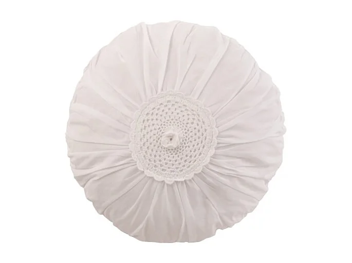 Cojín redondo con encaje de algodón blanco de 39x39cm