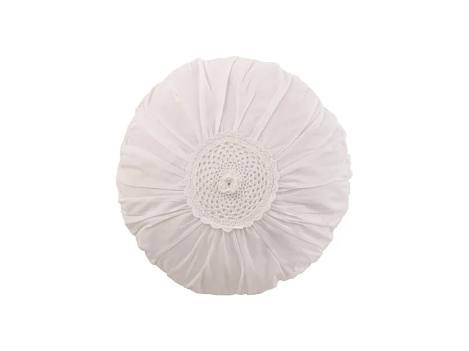Cojín redondo con encaje de algodón blanco de 39x39cm