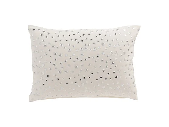 Cojín rectangular con espejos redondos de terciopelo blanco de 50x36cm