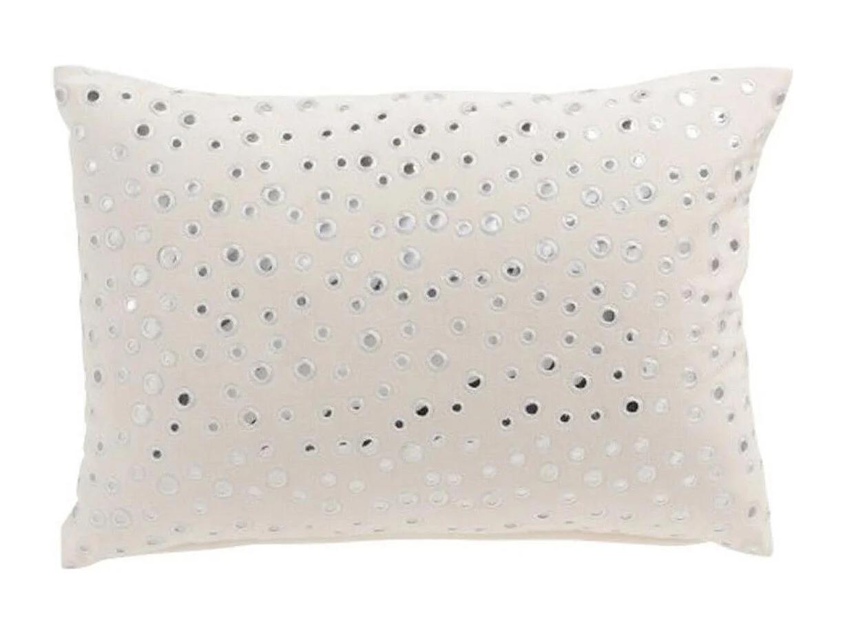 Cuscino rettangolare con specchi rotondi in velluto bianco 50x36cm