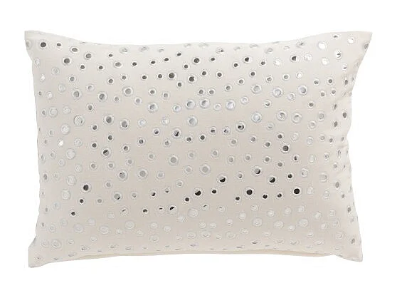 Cojín rectangular con espejos redondos de terciopelo blanco de 50x36cm