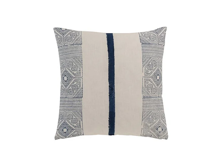 Coussin Carré Coton "Aztèque" 50x50cm Bleu & Blanc