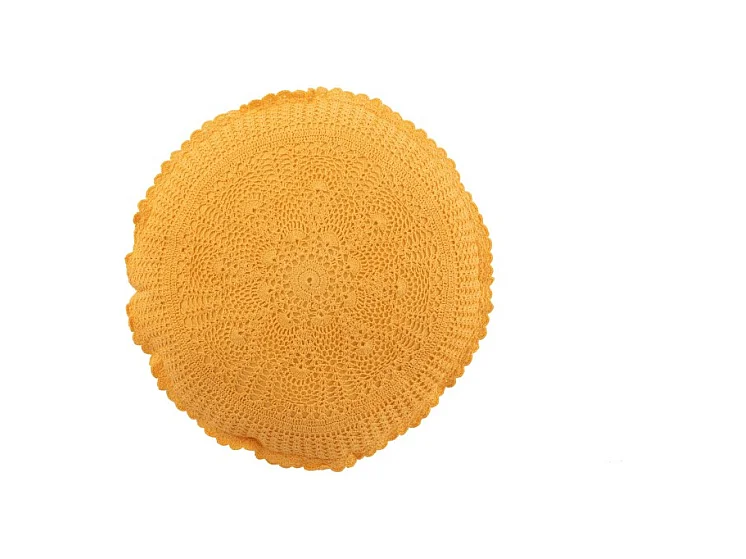 Coussin Rond Déco "Dentelle" 40cm Ocre