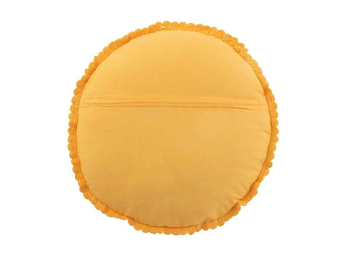 Coussin Rond Déco "Dentelle" 40cm Ocre