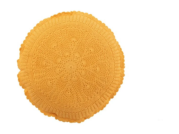 Coussin Rond Déco "Dentelle" 40cm Ocre