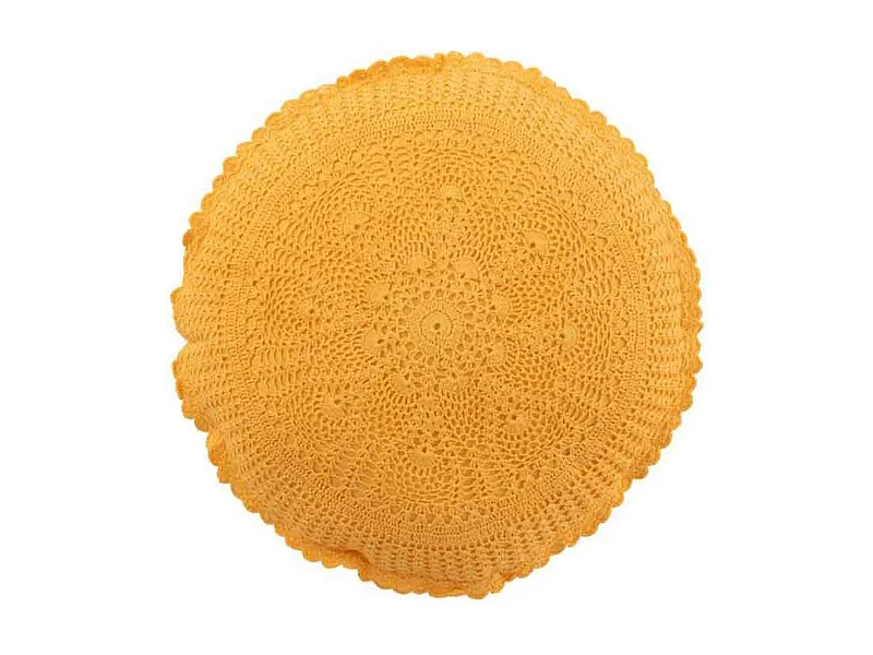 Coussin Rond Déco "Dentelle" 40cm Ocre