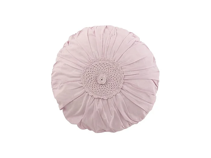 Cojín redondo con encaje de algodón morado de 39x39cm
