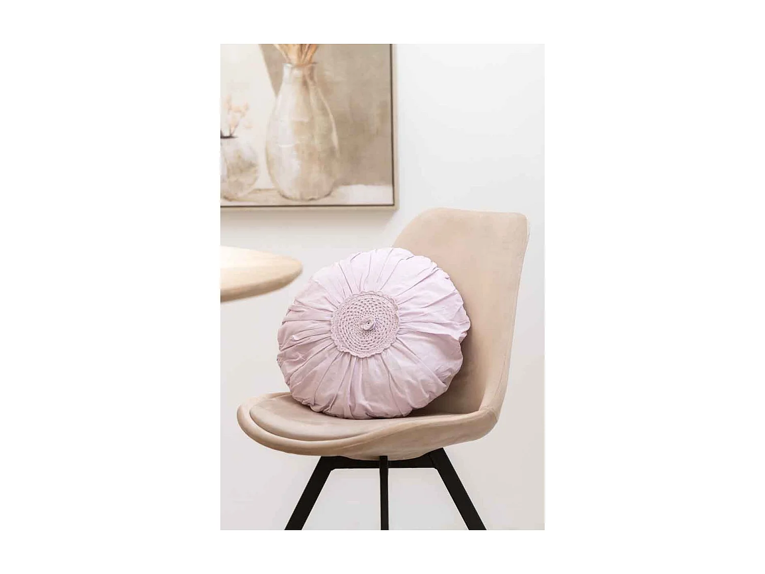 Cuscino rotondo con pizzo in cotone viola 39x39 cm