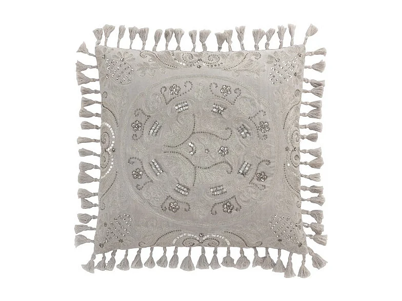 Coussin Velours à Pompons "Marocain" 45x45cm Gris