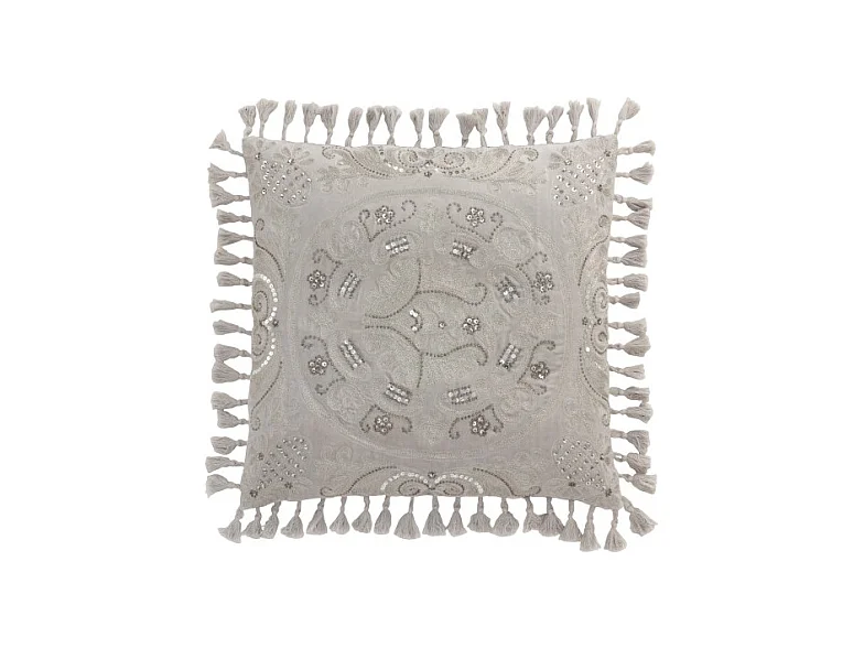 Coussin Velours à Pompons "Marocain" 45x45cm Gris