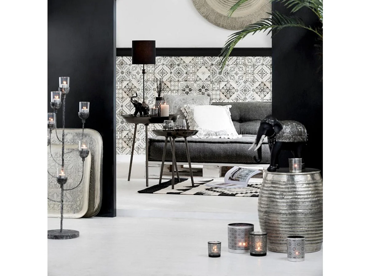 Coussin Velours à Pompons "Marocain" 45x45cm Gris