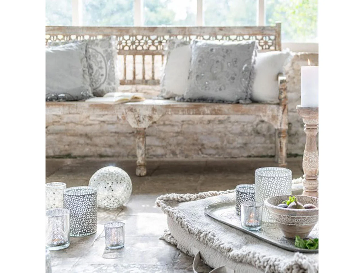 Cuscino quadrato stile marocchino con frange in velluto grigio 45x45cm