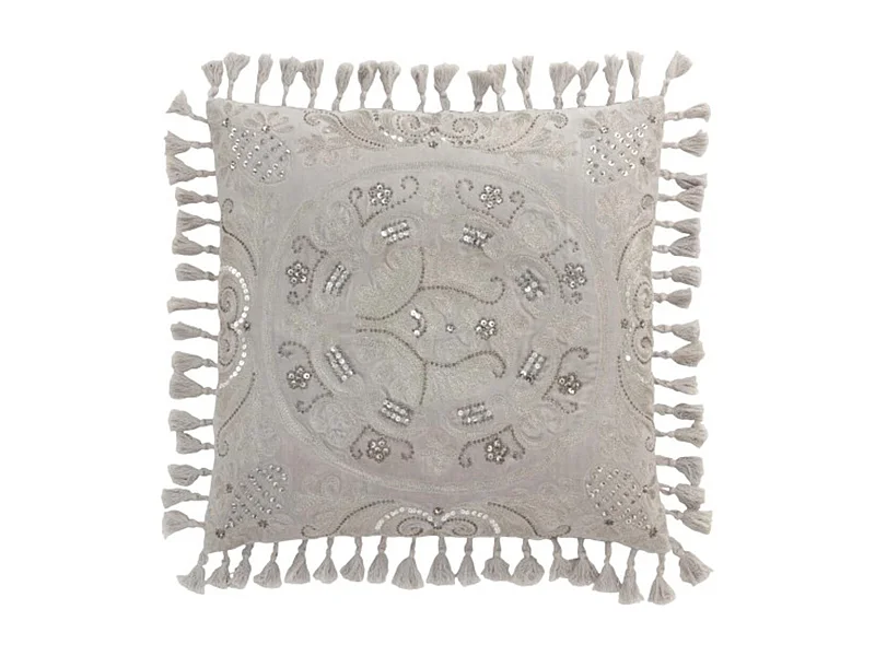 Coussin Velours à Pompons "Marocain" 45x45cm Gri