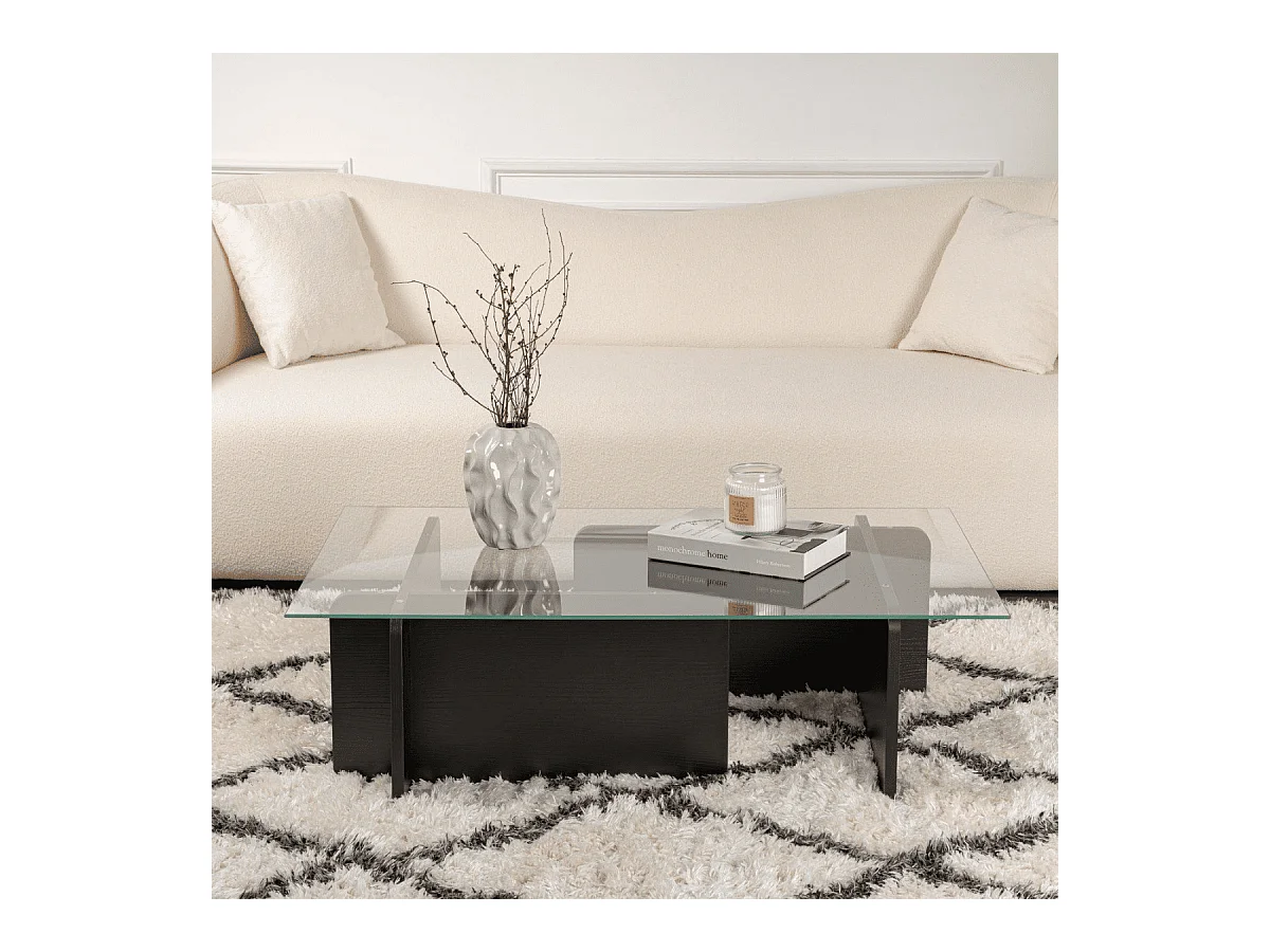 Table basse avec plateau en verre trempé L105 cm - FLAVIO